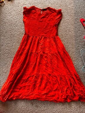 Women's Orange Maxi Dress with Textured Bodice